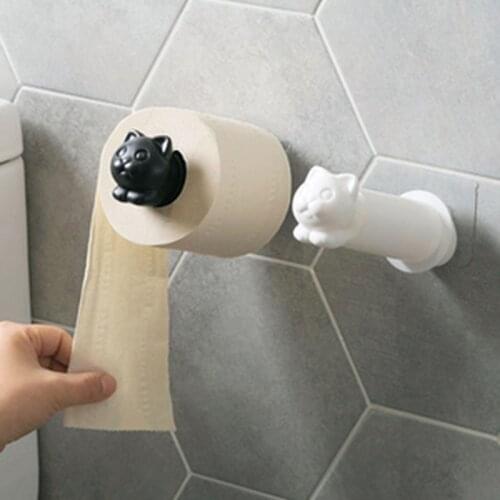 Creative Cat Shape Wall Mount Roll Paper Holder Bathroom Towels Rack Kitchen Hanging Shelf Home Paper Towel Hook Wall Decoration