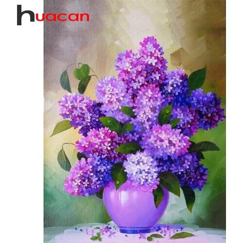 Huacan Diamond Mosaic Set For Embroidery Cross Flower 5D DIY Diamond Art Painting Kits Vase Lilac Needlework Home Decoration