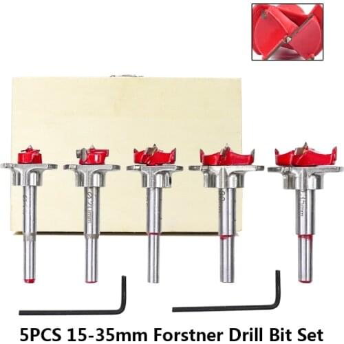 5pcs HSS 15-35mm Forstner Drill Bit Set Adjustable Carbide Woodworking Hole Saw For Power Tools Wood Cutter