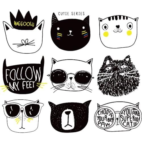 Set of Patch Iron-on Clothes Cute Animal Big Cat Clothing Decor Badges Heat Transfer Stickers Children DIY T-shirt Washable E