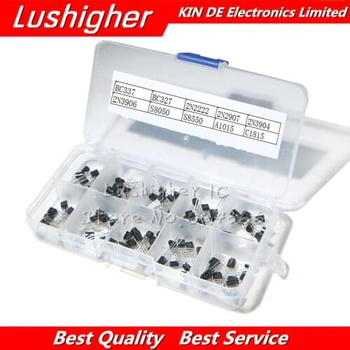 10value 200PCS BC337 BC327 2N2222 2N2907 2N3904 2N3906 S8050 S8550 A1015 C1815 Transistor Assortment Kit Transistors Box Pack
