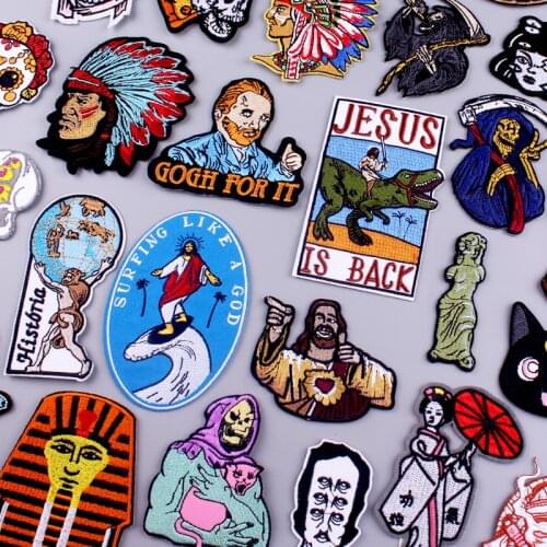 Van Gogh Patch Iron On Patches On Clothes Jesus Embroidery Patches For Clothing Stripe Badge Indians/Egyptian Patch Applique DIY