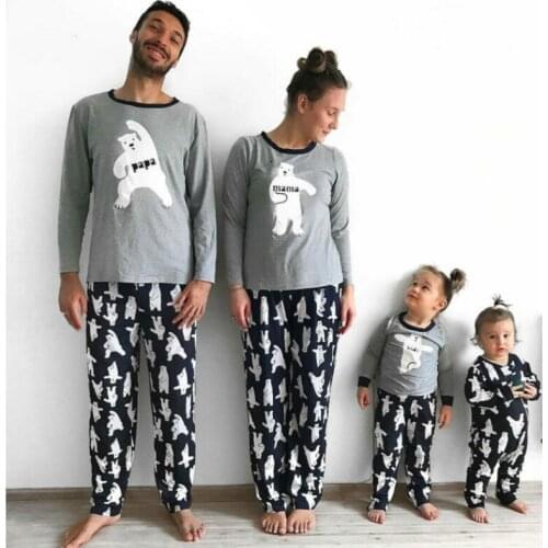 2020 New Autumn Winter Christmas Casual Family Matching Pajamas Set Women Men Baby Kids Bear Print Sleepwear Nightwear Clothes