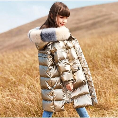 2021 New Girls Long Thick Warm and Windproof White Duck Down Jacket Coat