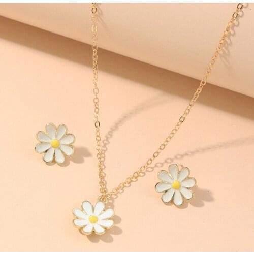 New Daisy Flower Jewelry Sets Necklace Earrings Wedding Jewelry Sets for Women