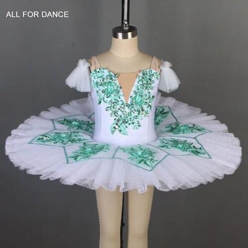 New Ballet Tutu Pre-porfessional Ballet Costume Pancake Tutu Girl & Women White tutu white green applique BLL067
