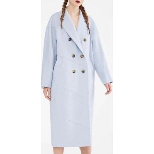 Obrix Trendy Iconic Style Autumn Winter Female Pure Cashmere Double Breasted Long Coat