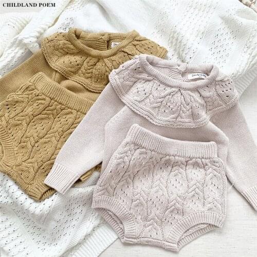 Baby Girls Clothes Autumn Winter Knitted Baby Clothes Cotton Baby Clothinf set Infant Baby Sweater +Shorts 2pcs Toddler Outfits