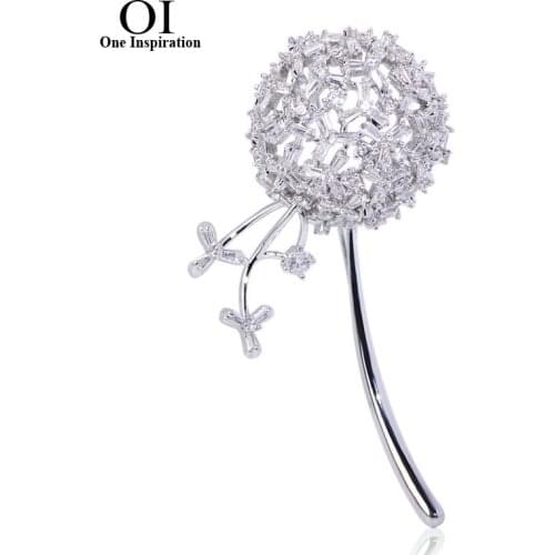 OI Beautiful Dandelion Shape Brooches Copper Cubic Zircon Jewelry Pins For Women Clothes Scarf Hat Accessories