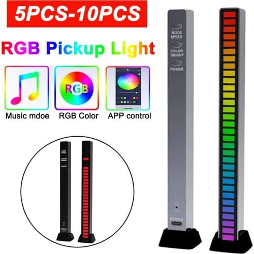 5/10 PCS RGB LED Strip Light Music Sound Control Pickup Rhythm Lamp light Night Lamp For Bar Car Atmosphere Lamp Home Decoration