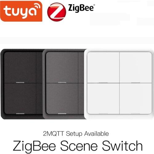 Tuya ZigBee Scene Switch 4Gang 12 Scene Push Button Controller By battery 2MQTT Setup Automation Scenario for Tuya Smart Devices