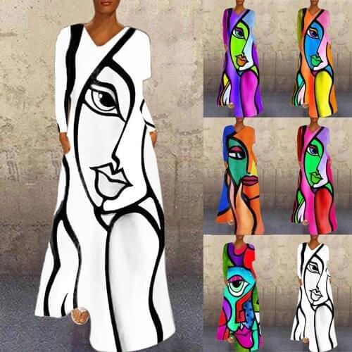 Graphic Print Long Dress Women Casual Loose Maxi Party Dresses For Women Long Sleeve O Neck Harajuku Ladies Dress Vestido @40
