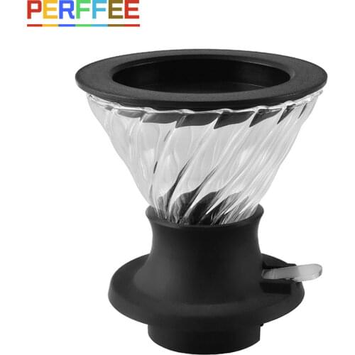 Immersion Coffee Dripper Glass V60 Pour Over Coffee Maker V Shape Drip Coffee Filter with Push Switch Black V02