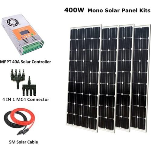 COMPLETE SOLAR KIT 400W Solar Panel Cells Off Grid System, 400w mono solar system for home, w/ 40A MPPT Solar charge controller