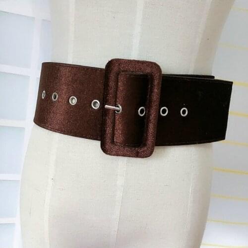 Women Flannel New Design Wide Belt Black Waistband Fashion Silver Pin Buckle Velvet Female Dress Belts Party Decorate