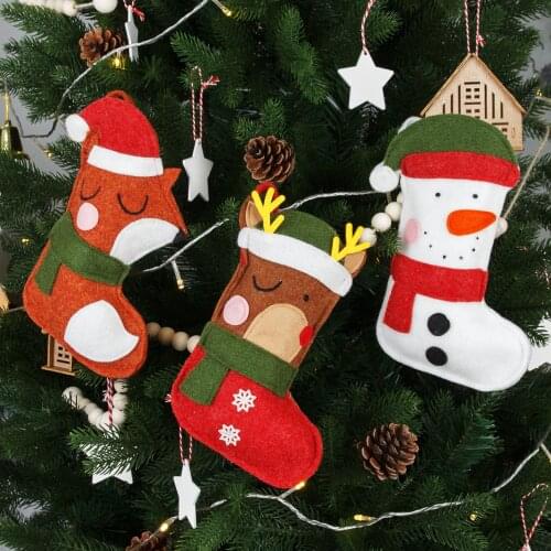 New Felt Christmas Stockings Cartoon Snowman Deer Fox Cute Decorative Gift Christmas Socks Gift Bag Elf Christmas Decoration