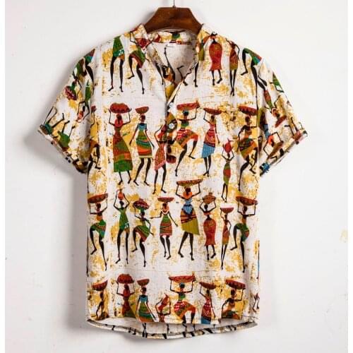 Mens shirt chemise Summer Short Sleeve shirt Casual streetwear Cotton Linen Printing Hawaiian Shirt Blouse Men camisa masculina