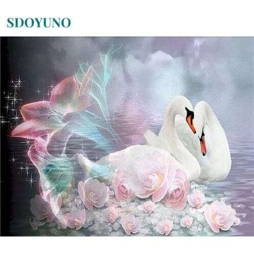 SDOYUNO 60x75cm Oil Painting By Numbers DIY Paint By Numbers On Canvas Frameless Swan Digital Handpaint Animals Home Decor