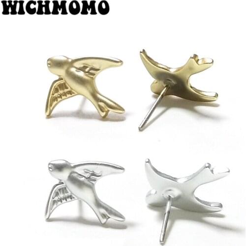 New Fashion 1 Pair Cute Simple 15MM Gold Zinc Alloy Swallow Stud Earrings for Women Party Gifts Jewelry PJ358