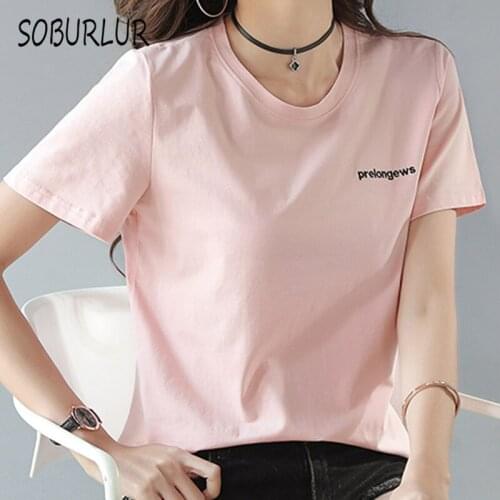 SOBURLUR 2021 Summer New Anime Oversize Womens T-shirt Loose White Short sleeve T-shirts Top Woman Shirt Blousas Solid color