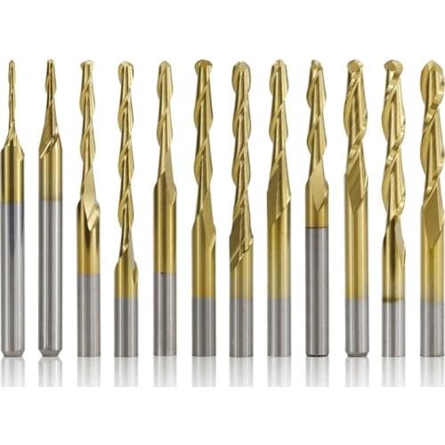 Spiral 2 Flute Ball Head Titanium Plated End Mill Tungsten Solid Carbide CNC Milling cutter bit Wood Metal cutter 3.175mm Shank