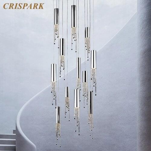 Modern LED Chandelier Lighting Nordic Chrome Crystal Chandelier Lamp Cristal Pendant Light Home Deco Stairs Loft Light Fixture