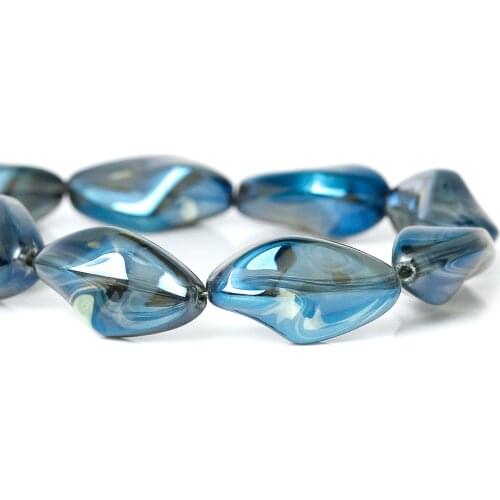 DoreenBeads Glass Loose Beads Irregular Blue Transparent About 23mm( 7/8") x 13mm( 4/8"),Hole: Approx 1.2mm,2 PCs
