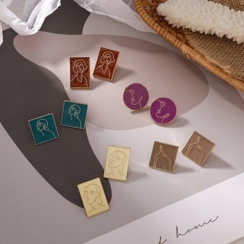 U-Magical French Oil Painting Abstract Face Square Geometric Dangle Earrings for Women Circle Square Earrings Jewelry Pendientes