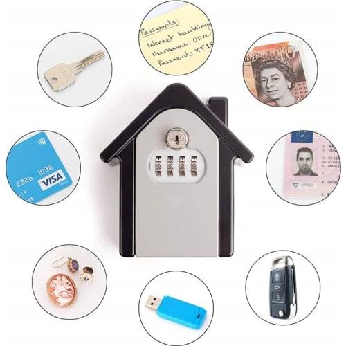 House shape Key Storage Lock Box 4-Digit Lock Box with key Wall Mounted Lock Box Wall Mounted Key Safe Box Security Key Holder