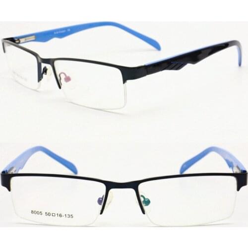 Hot sales 8005 rectange shape half-rim metal combined acetate temple with flexible dual colors optical glasses frame for teens
