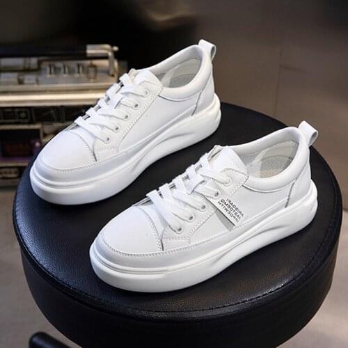 2020 Women Platform Sneakers Female Genuine Leather Walking chunky sneakers Loafers For Women White Casual Flat Vacation shoes