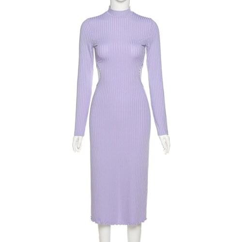 Women Autumn Winter Knit Long Sleeve Backless Club Party MIDI Skirt Female Sexy Elegant Slim Fashion Streetwear Dress