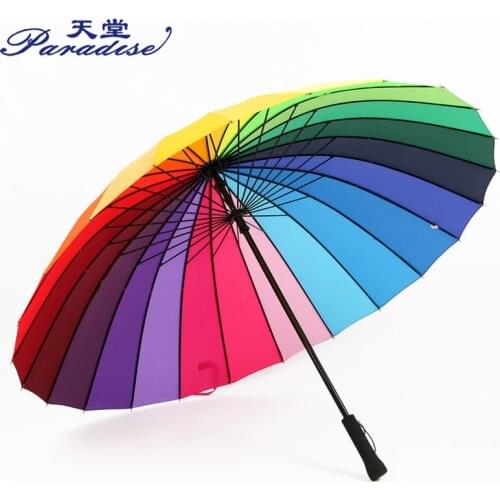 Umbrella Rain Women Folding Uv Anti Sun Windproof Parasol Rainbow Umbrella Big Long Handle Straight Colorful Umbrella Female XX