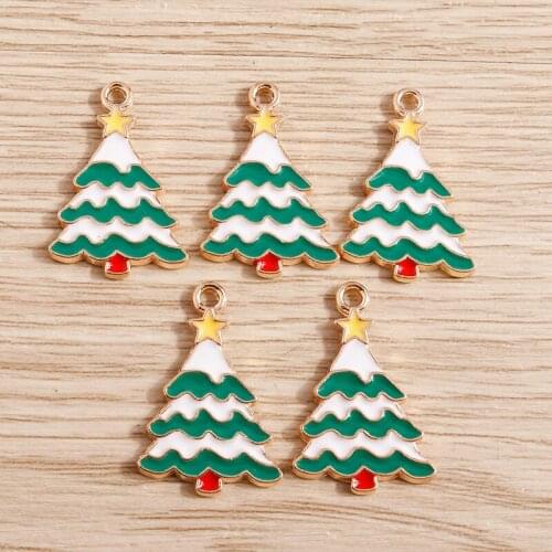 10pcs 16*24mm Enamel Christmas Tree Charms for Jewelry Making DIY Pendants Necklaces Drop Earrings Handmade Keychain Accessories