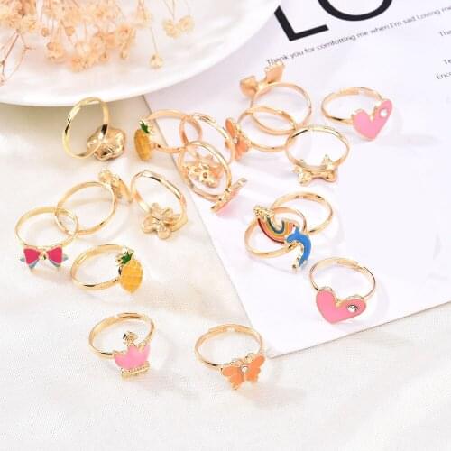20pcs Girl Children Kids Jewelry Cartoon Adjustable Ring Jewelry Mixed Color Random Cute Fashion Suit New Hot Selling Gift