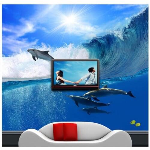 3D wallpaper custom 3d ceiling wallpaper murals 3D Water Drops Dolphin Background wall paper 3d living room wallpaper wall decor