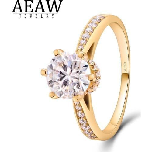 AEAW 14K White Yellow gold 1ct Diameter 6.5mm F Color Moissanite Engagement Ring for Women Gift with Samall Moissanite Accents