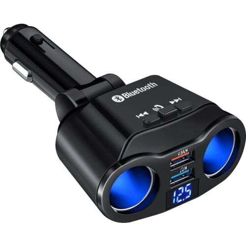 Dual USB Vehicle Auto Car Charger Fast Charging Adapter Cigarette Lighter LED Voltmeter Bluetooth Handsfree MP3 FM Transmitter