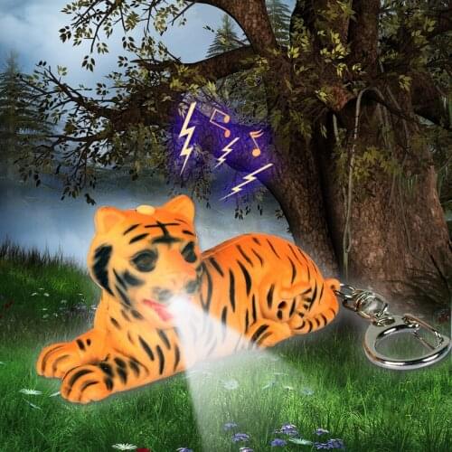 FREE SHIPPING BY DHL 200pcs/lot 2015 Plastic LED 3D Tiger Keychains with Sound Novelty Gift Keyrings for Kids