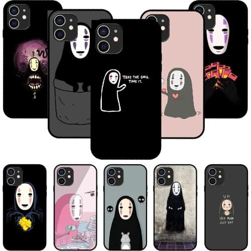 For iPhone 11 12 8 Plus Mini Pro X XR XS Max 4 5 7 6 6S 8 SE Phone Case Black Cover Funda Studio Ghibli No Face man Anime