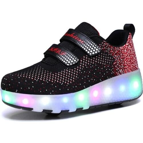 Led Wheel Sneakers for Kids Adult USB Charging Glowing Roller Shoes with Lights Double Wheels Children Skate Shoes Size 27-43