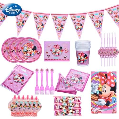 Disney 71pcs/lot Minnie Mouse Theme Happy Birthday Party Decorations Kids Girl Party Supplies Baby Shower Decor Tableware Set