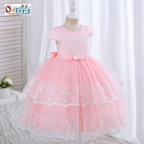 Outong Kids Birthday Dresses For Girls Lace Bow Elegant Young Girl Long Party Dress Princess childrens Clothes For Summer