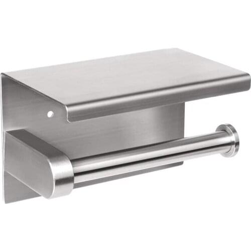 HLZS-Self-Adhesive or Wall-Drilling Toilet Paper Holder Tissue Holders Paper Storage with Mobile Phone Storage Shelf