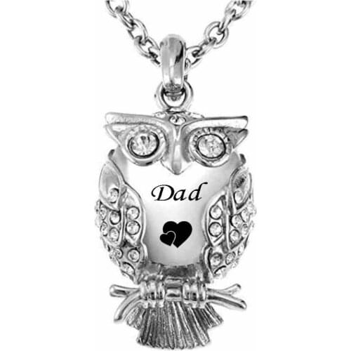 Crystal Charm Lucky Jewelry Ashes Necklaces Urn Pendant Owl Cremation Jewelry for Dad Mom Memorial with Small Funnel Fillig kits
