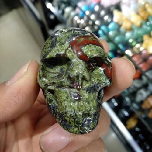 2'' Clinozoisite Crystal Skull Specimen Healing Reiki Unakite Jasper Figurine