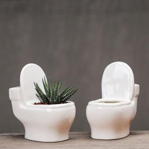 Creative Mini Toilet Shape Fleshy Ceramic Flowerpot Garden Home Decor Flower Pot
