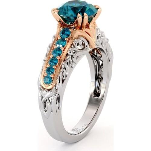 Milangirl Fashion Ladies Ring Simple Geometric Sapphire Blue Two-color Hollow Female Ring Personality Girl Jewelry