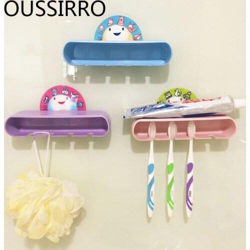 Powerful Cartoon Toothbrush Holder Suction Wall Dust-proof Sucker Bathroom Racks Multi-functional Dental Brushing Supplies Seat