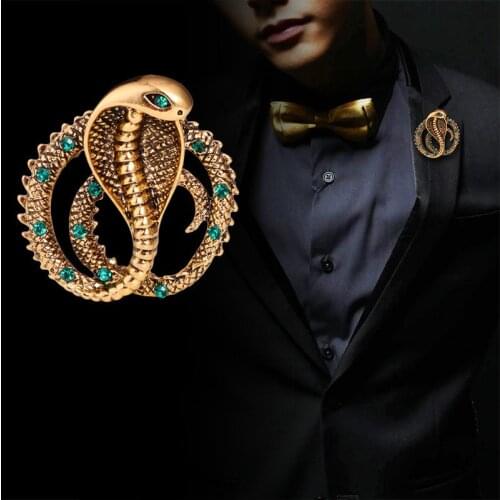 New Original Personality Retro British Metal Pins Cobra Snake Brooch Jewelry Luxury Lapel Pin Badge Brooches for Men Accessories
